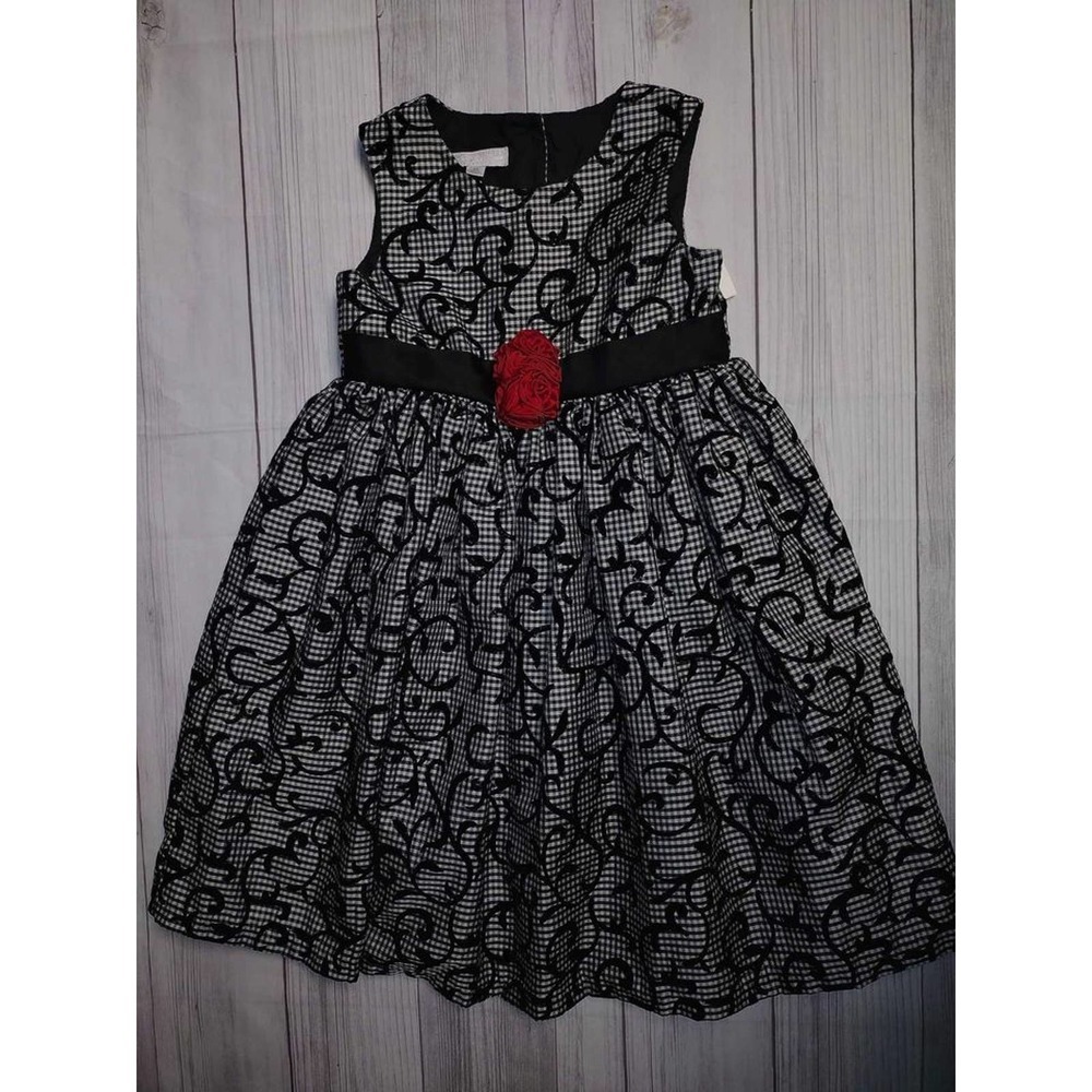 Special Occasion Marmellata Girls 6X Gingham Velvet Dress Red Rosette Black
